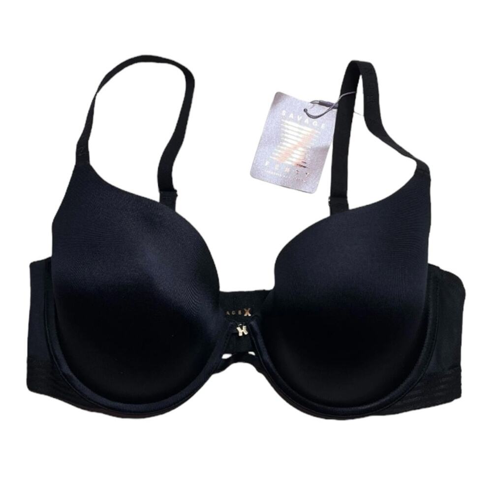 Savage X Fenty Core Microfiber T-Shirt Bra Black Caviar Size 38D